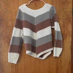 Striped Sweater in Cream, Gray & Brown
